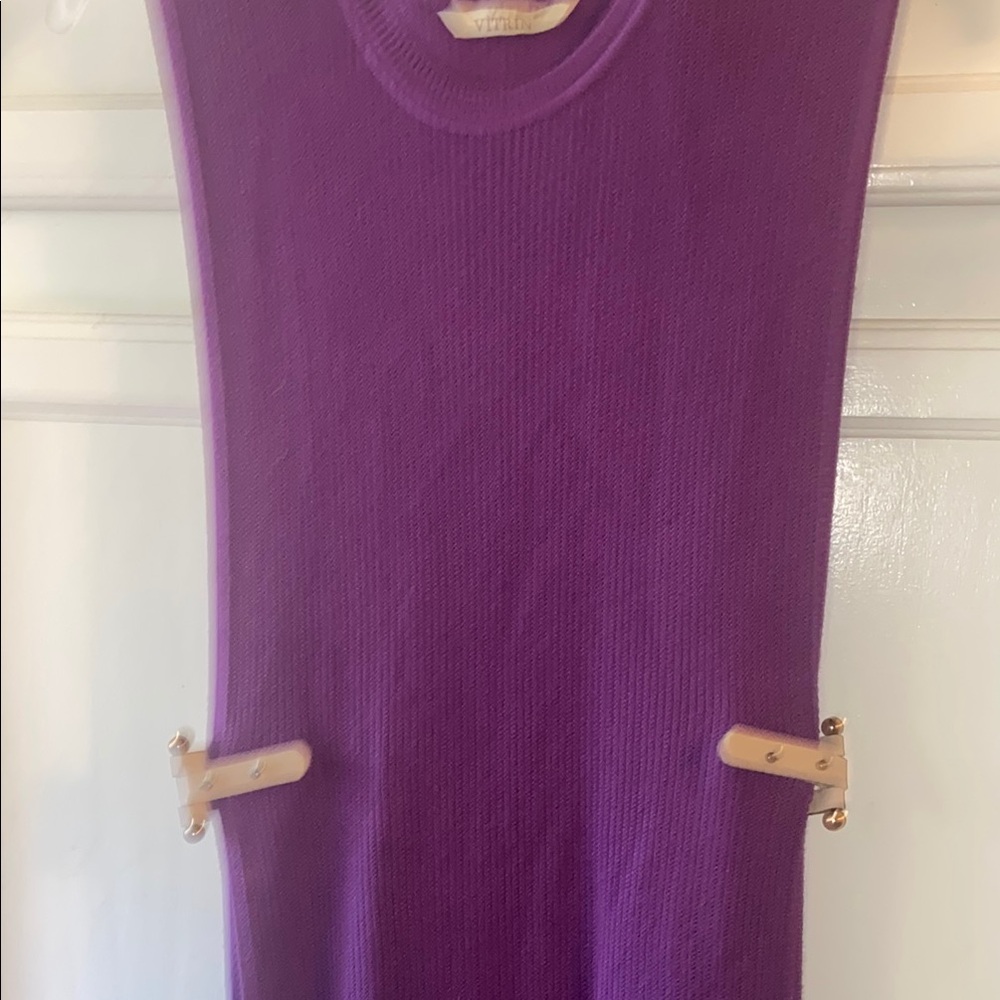 Purple Sleeveless Knit Dress with Tan Accents